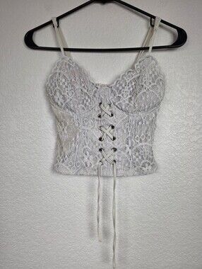 Lily White White Lace Corset Crop Top XS Y2K 90s